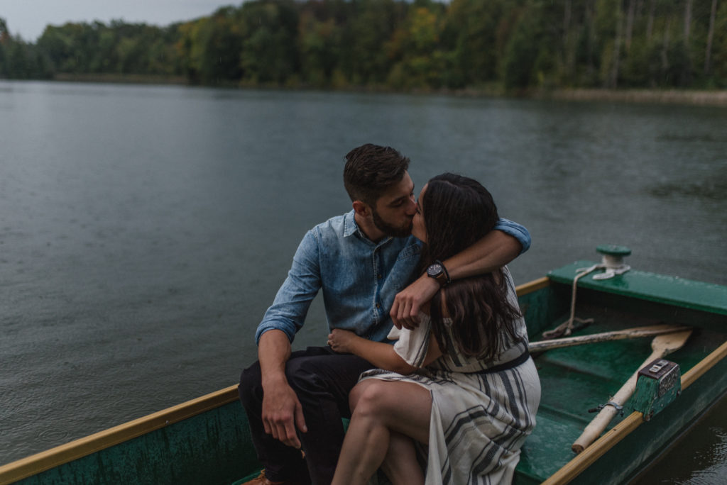 jacqueline james photography sunset engagement summer pond rowboat romantic rain notebook adventure