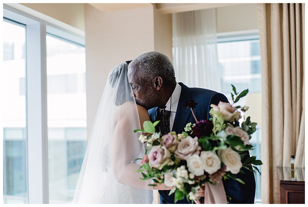 bride father first look featured in martha stewart weddings steamwhistle brewery downtown toronto modern romantic wedding jacqueline james photography