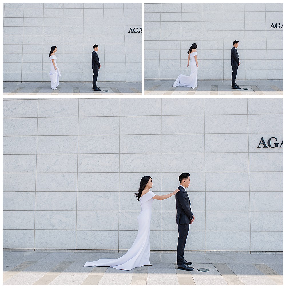 best first look reaction aga khan museum wedding downtown toronto modern romantic wedding jacqueline james photography