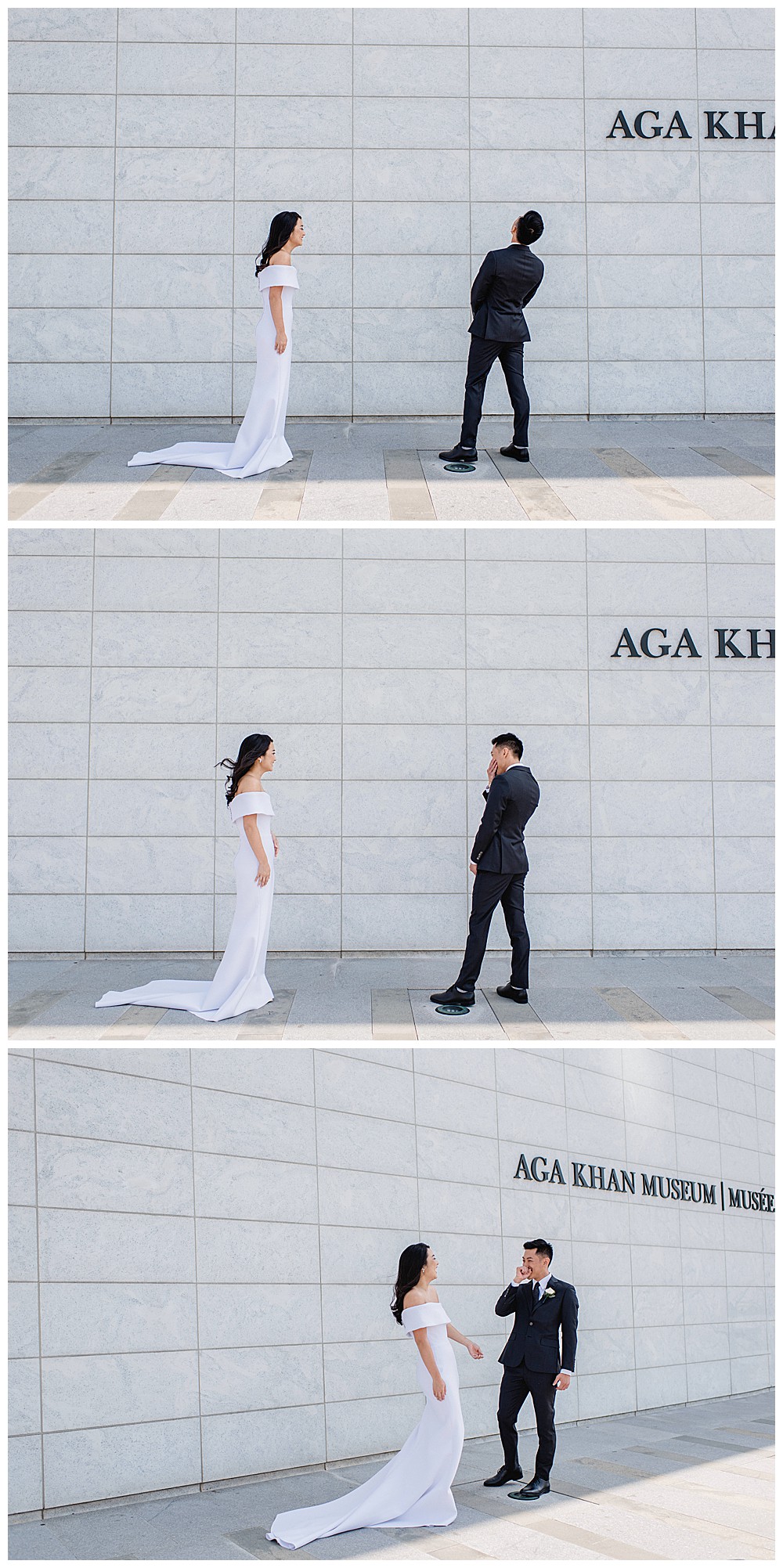 best first look reaction bride groom aga khan museum downtown toronto modern romantic wedding jacqueline james photography