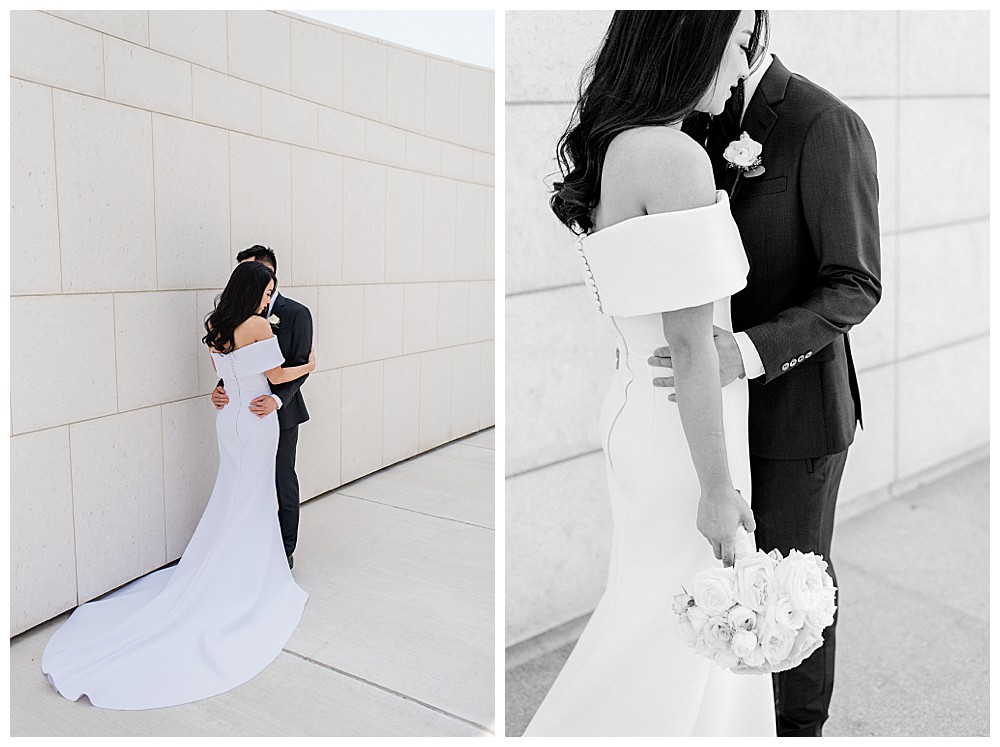 bride and groom editorial publication couples portraits romantic whimsical emotional first look aga khan museum downtown toronto modern romantic wedding jacqueline james photography