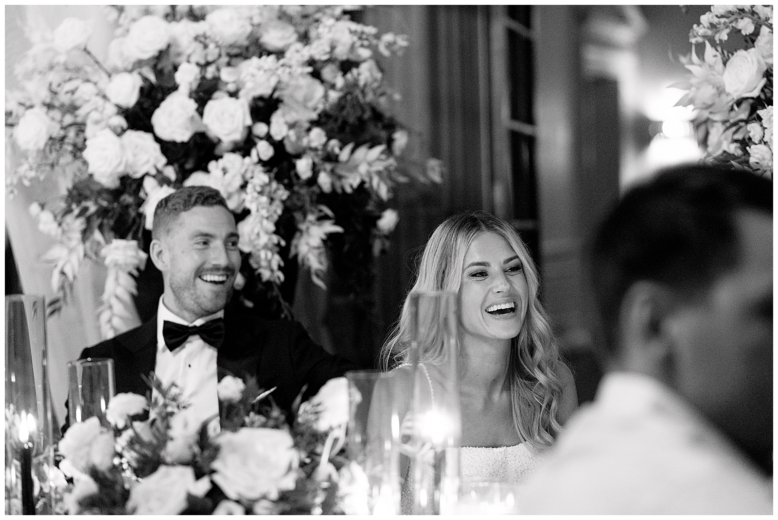 Reception Candid Laugh Moment During Speeches at Graydon Hall Manor Toronto Wedding | Jacqueline James Photography Toronto Wedding Photographer