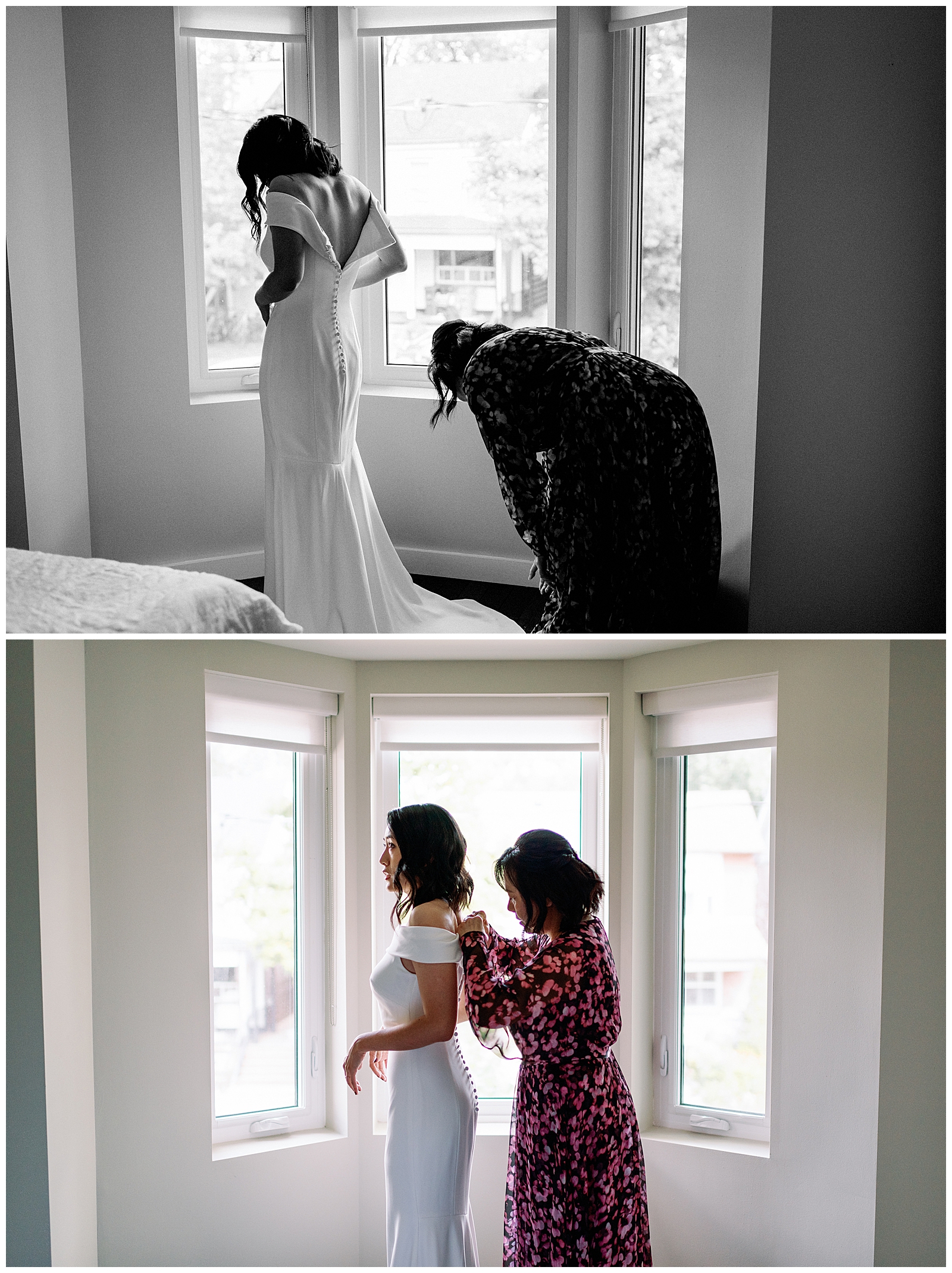 bride getting ready wedding dress with mom emotional candid downtown toronto modern romantic wedding jacqueline james photography