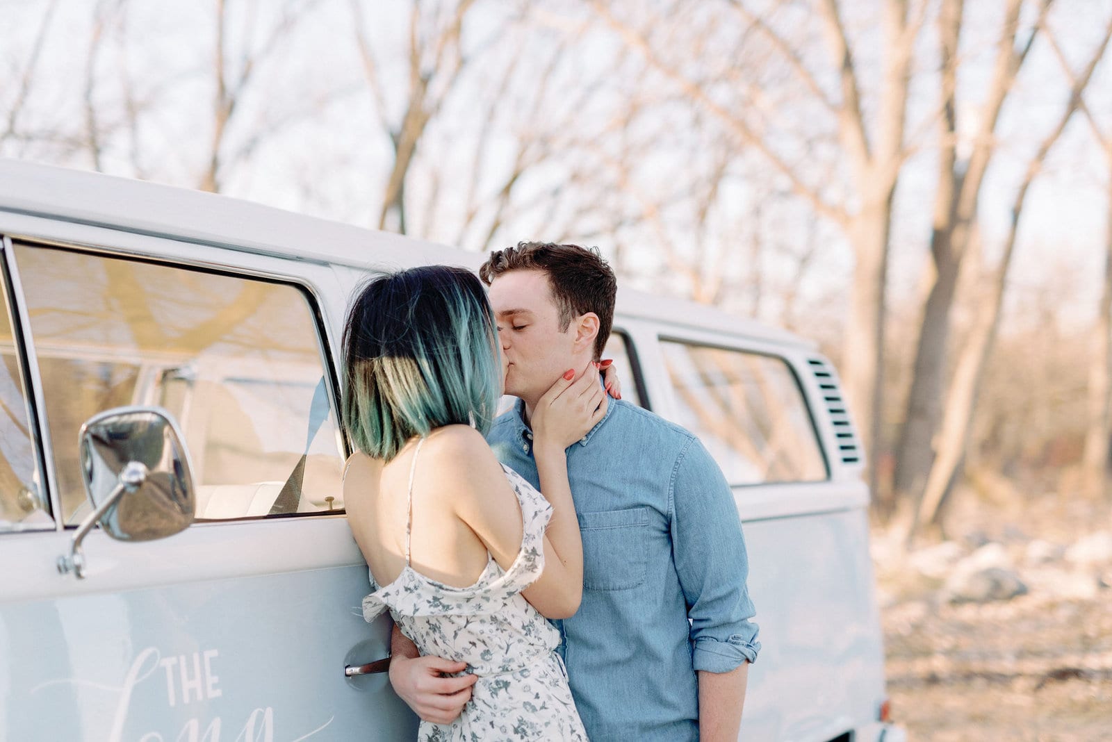 couples embrace at cherry beach toronto engagement withwendy sewing youtube volkswagen camper van jacqueline james photography