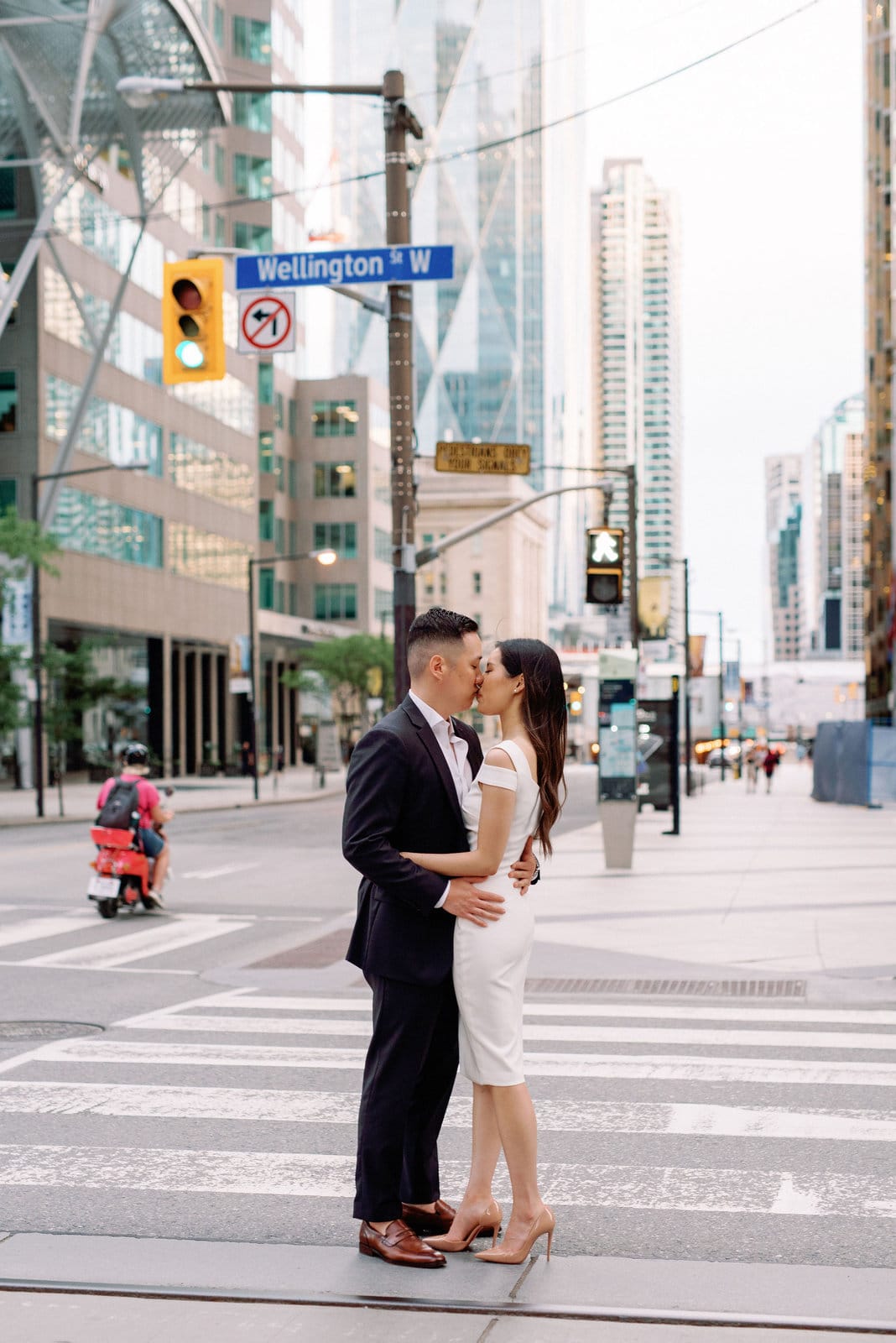Downtown Toronto Engagement Photos Financial District Modern Editorial Timeless Couple Walking | Toronto Wedding Photography Jacqueline James Photography