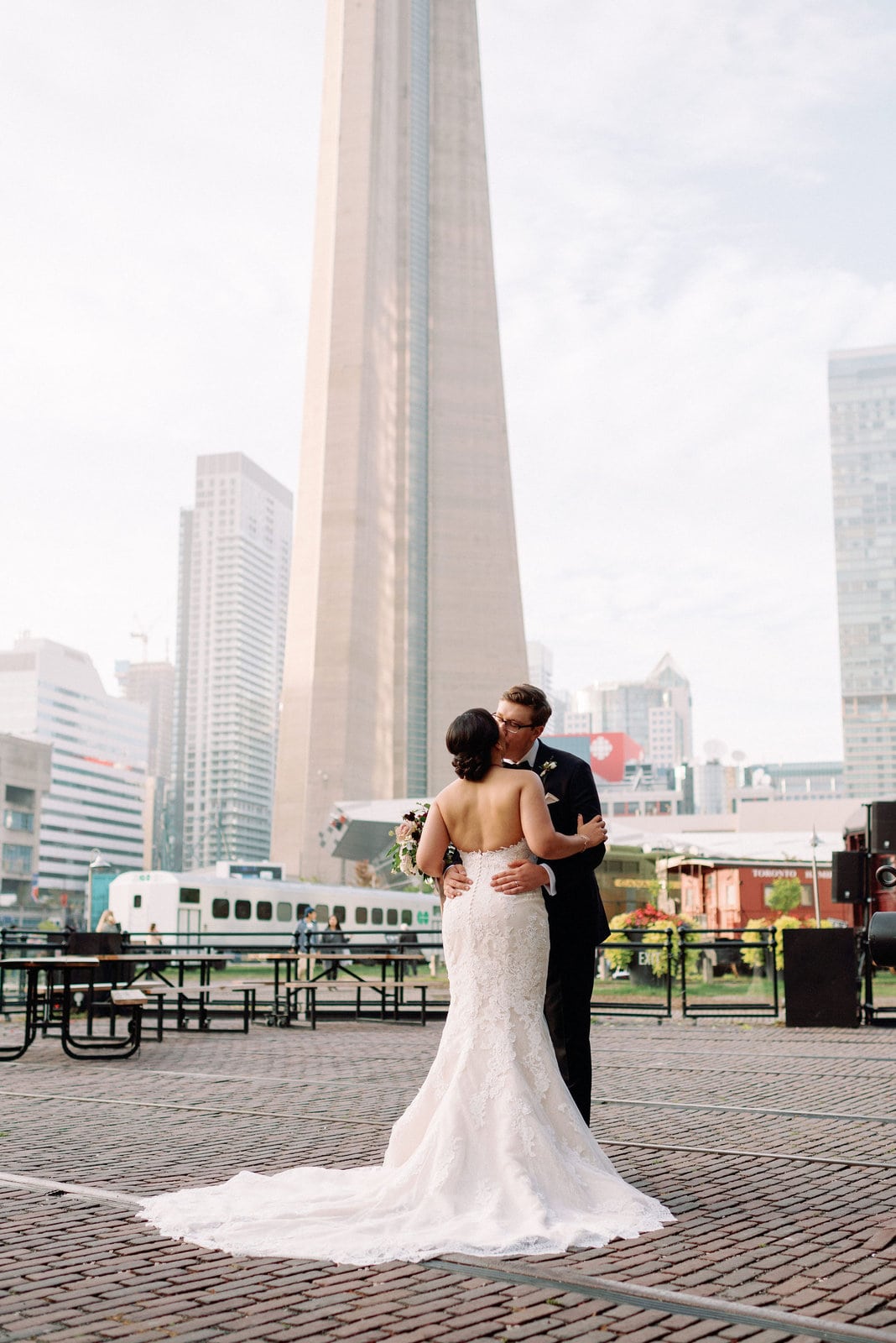 modern romantic editorial portraits CN tower skydome rogers centre featured by martha stewart weddings steam whistle wedding toronto wedding venue jacqueline james photography