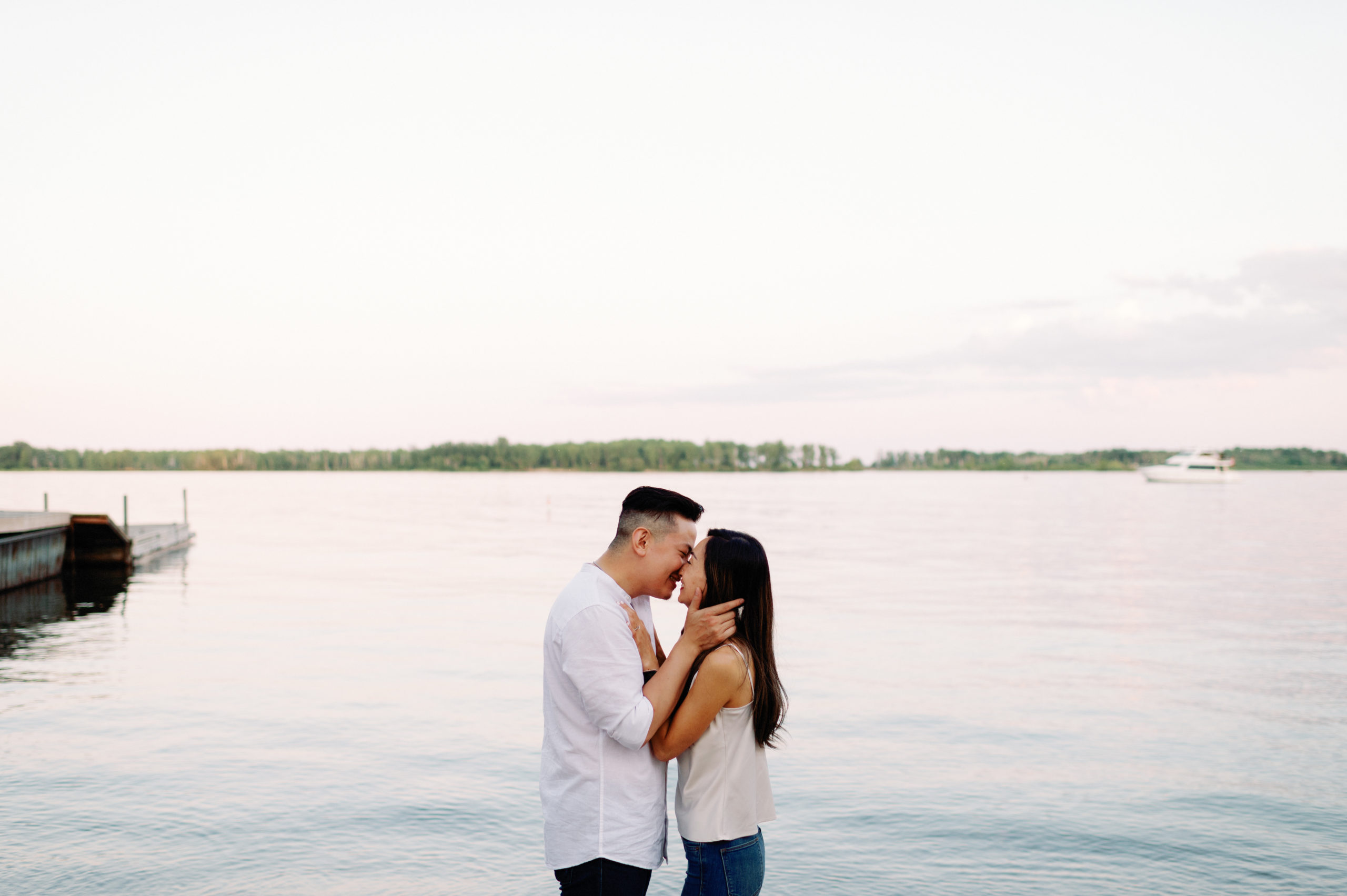 Michelle and Martin Engagement Session Cherry Beach Toronto Summer Sunset Romantic Beach Embrace