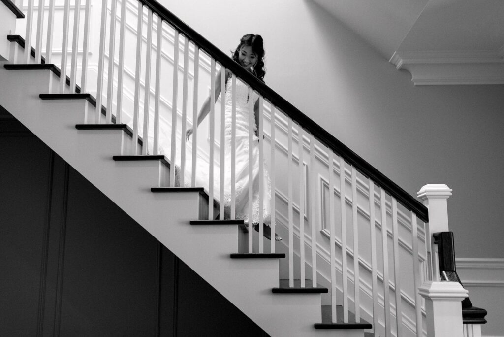 bride walks down stairs happy berkeley events toronto wedding jacqueline james photography