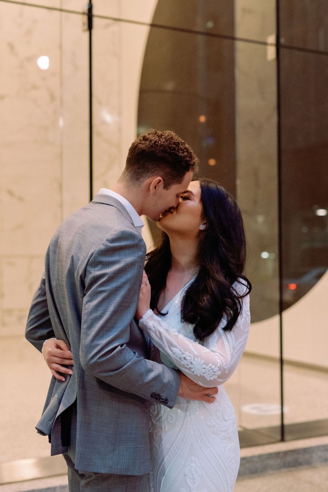Editorial Couple Embrace Romantic Downtown Toronto engagement photos Financial District Wedding Jacqueline James Photography