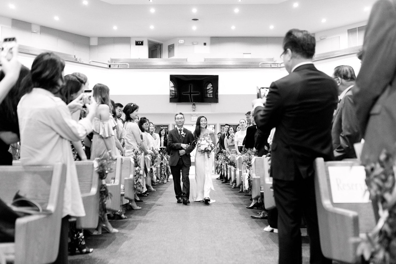 Modern bride entrance into church korean ceremony with father Toronto Wedding Photographer Jacqueline James Photography