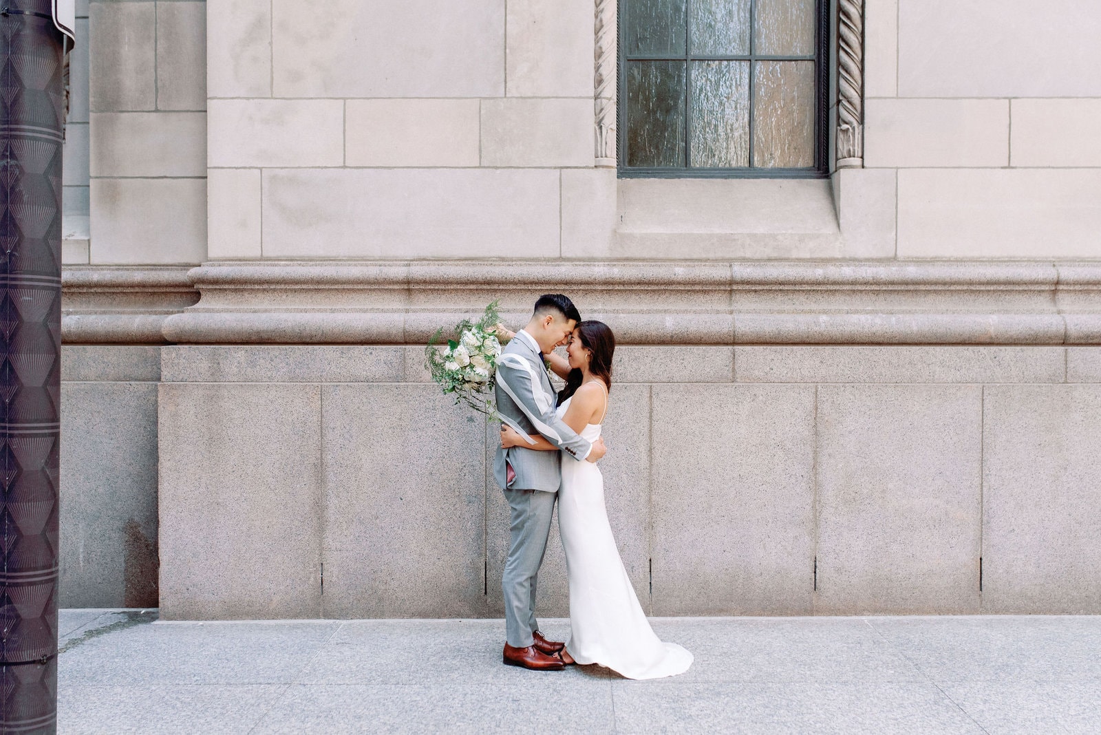 Bride and Groom Editorial Portrait in Financial District Downtown Toronto Wedding Photographer Jacqueline James Photography