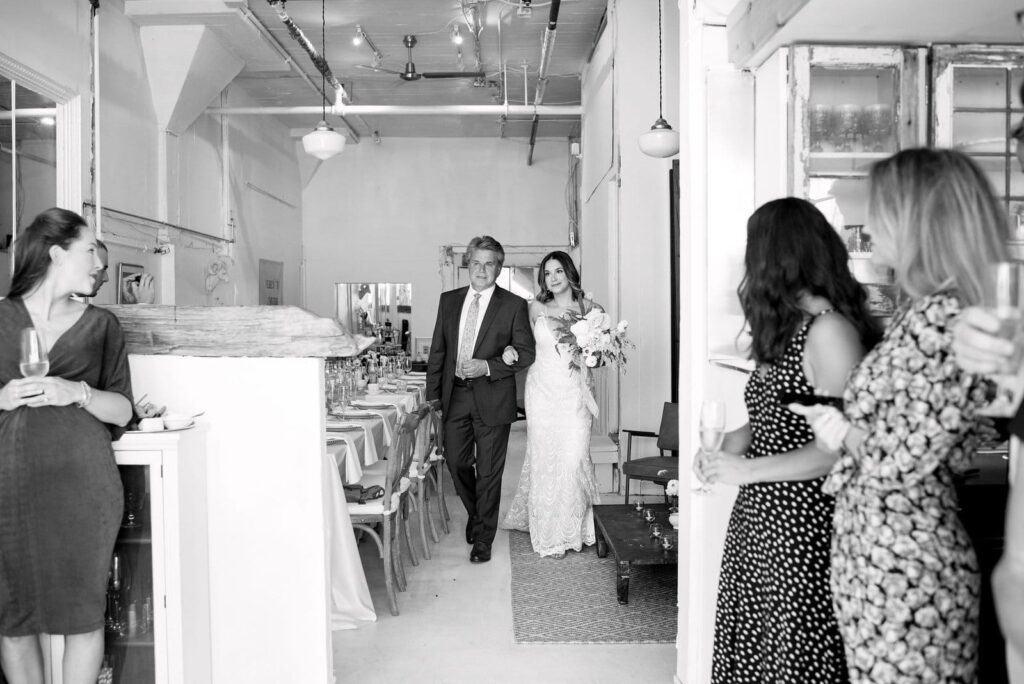 Bride Enters Ceremony with Father Emotional Downtown Toronto Intimate Wedding Venue Jacqueline James Photography Lovt Studio