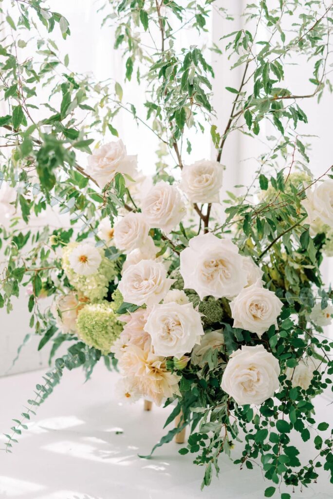 Floral arrangement ceremony details at Lovt Studio Toronto intimate wedding venue Jacqueline James Photography