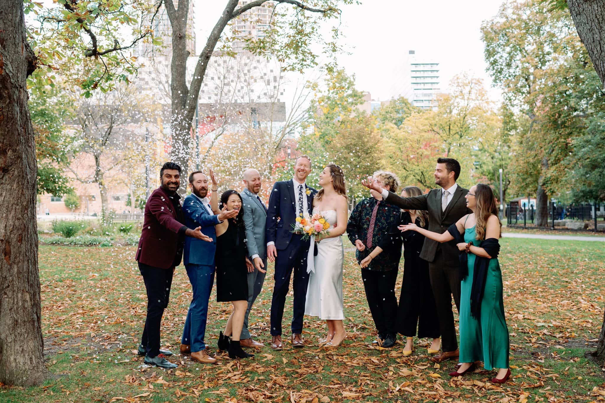 Confetti Fun Wedding Party Fall Intimate Wedding Candid Moment Toronto Wedding Photographer