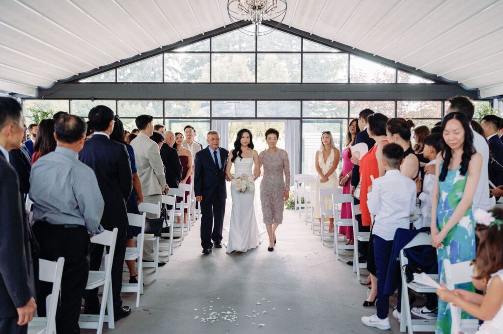 bride dramatic emotional entrance at ceremony at whistle bear golf club wedding cambridge