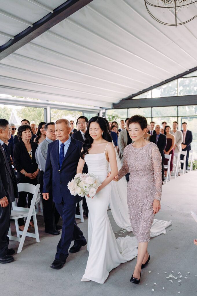 bride dramatic emotional entrance at ceremony at whistle bear golf club wedding cambridge