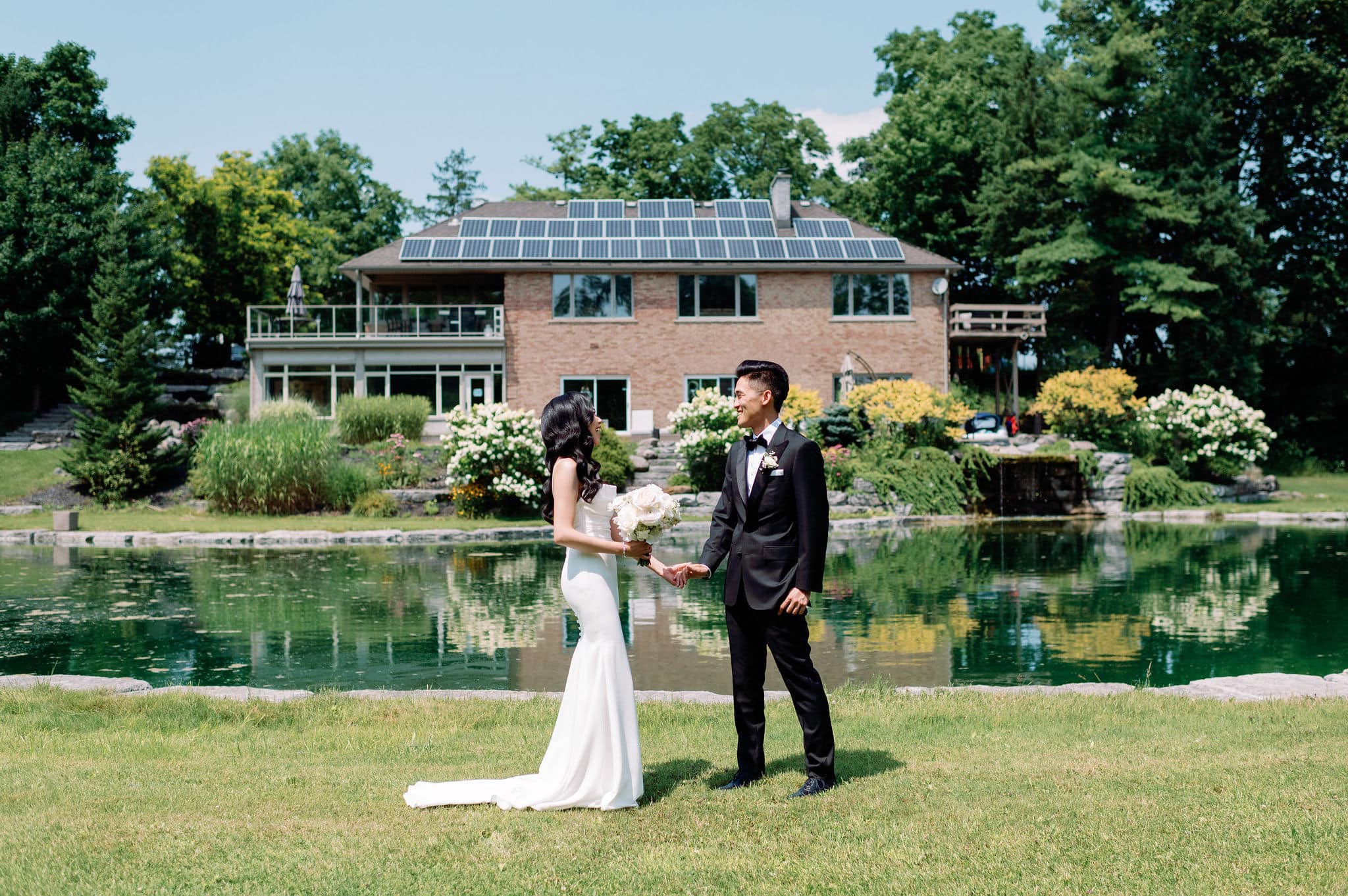 bride and groom first look candid moment whistle bear golf club wedding cambridge