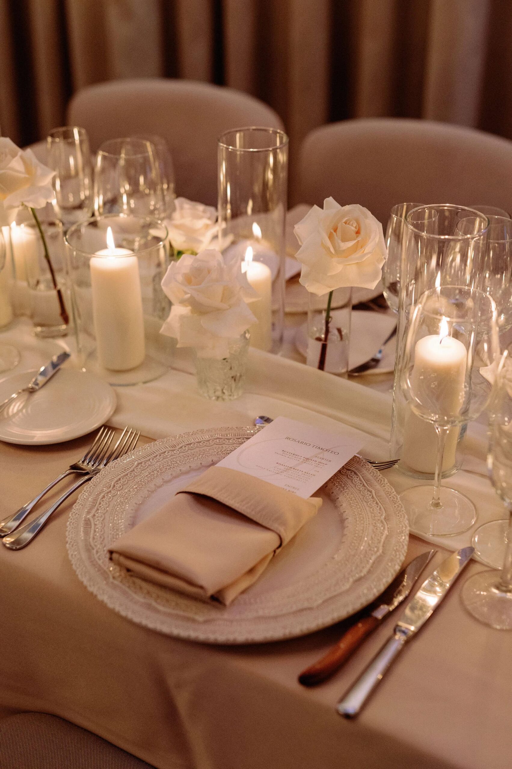 Wedding reception table with candlelight at 1 Hotel Toronto
