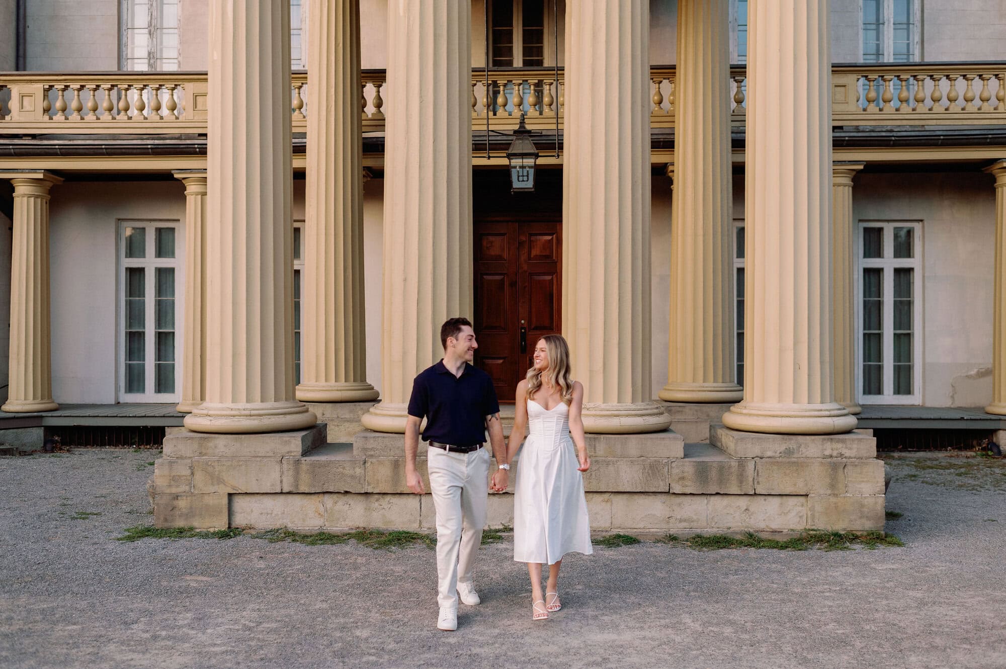 Walking across the courtyard at Dundurn Castle in Hamilton