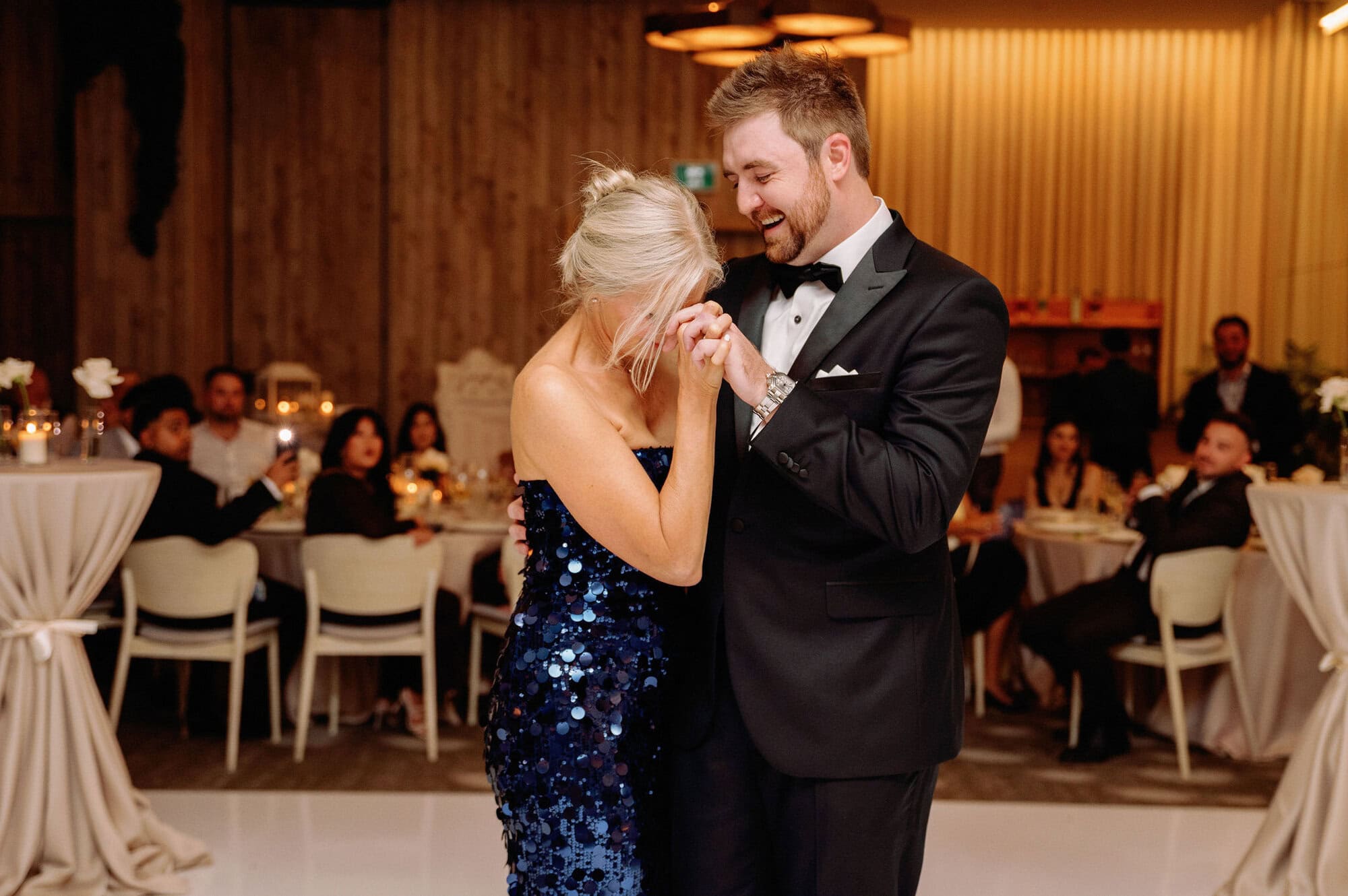 Groom dancing with his mom during an emotional moment on the dance floor at 1 Hotel Toronto.